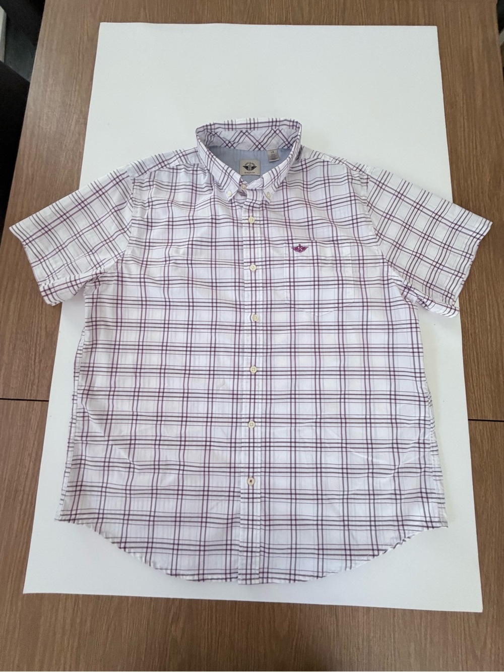 Dockers Men's Short Sleeve Button-Down Plaid Shirt - White & Purple